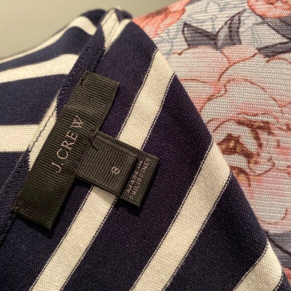 JCrew crew neck, long sleeved navy & white striped midi dress. Size 8. - Picture 3 of 3